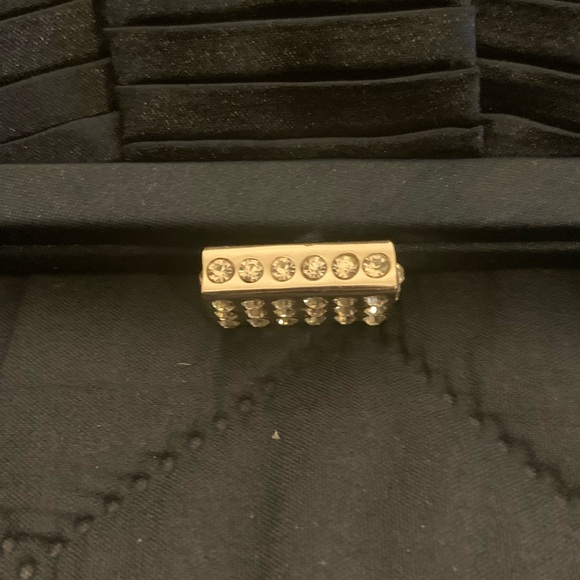 Jessica McClintock Navy Blue Satin pin tuck Clutch Handbag - Picture 5 of 6